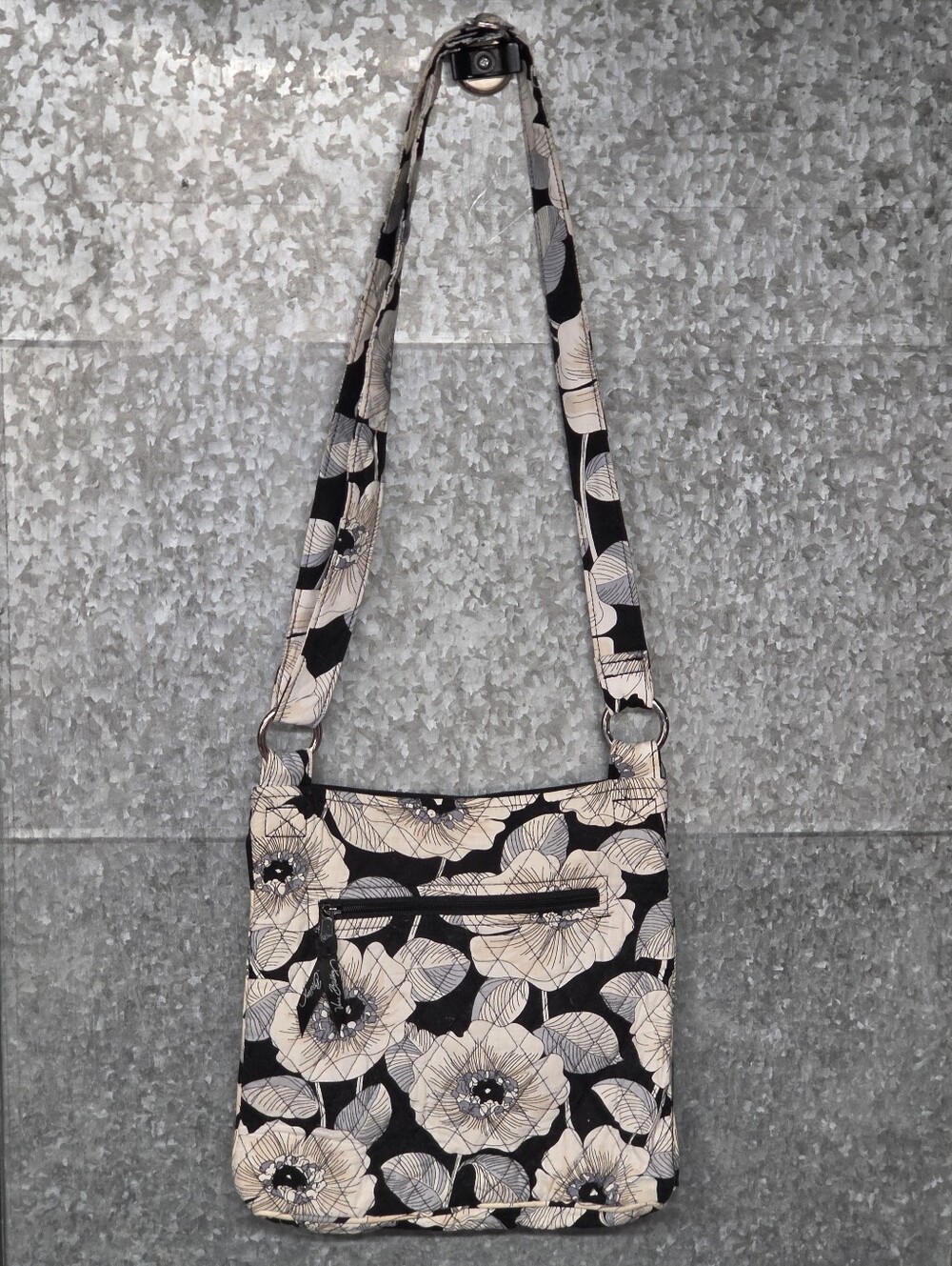 Vera Bradley Retired Camellia Black & Tan Floral Quilted Shoulder Crossbody